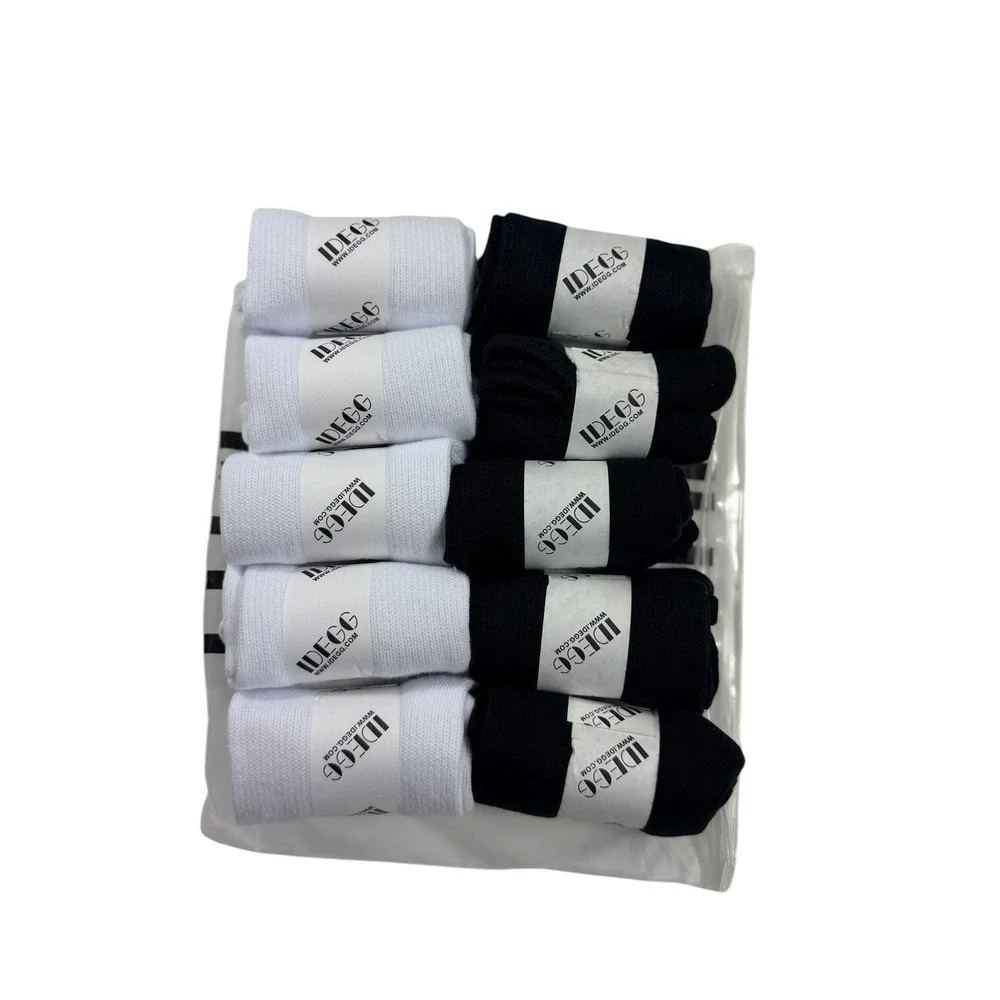 IDEGG 10 Pair No Show Socks White Black Invisible Liner Low Cut Unisex M-65-AKF